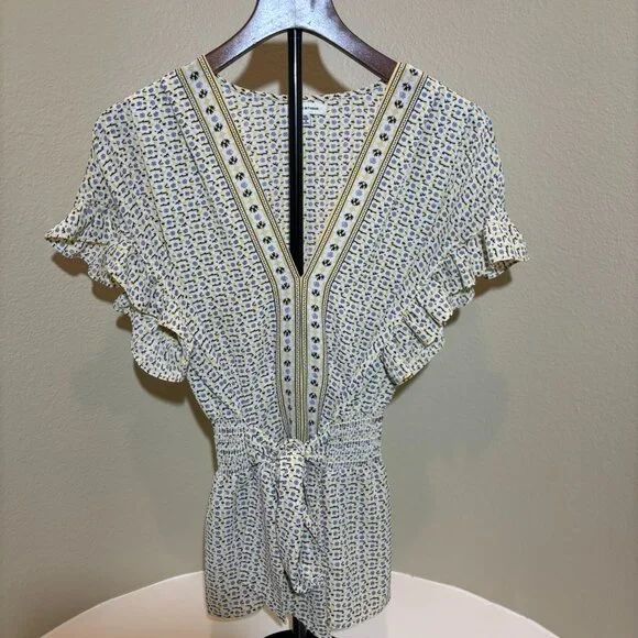 💛MAX Studio Ruffle Sleeve Belted V-Neck Yellow Blouse Size XL - Picture 2 of 11